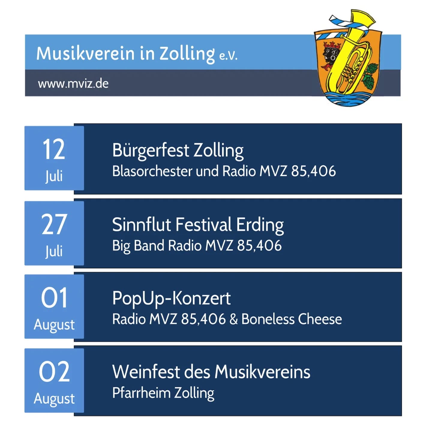 Unsere Termine im Juli und August 2025...🎼🎺🎷🥁🎵

#musikvereinzolling #musikverein #zolling
