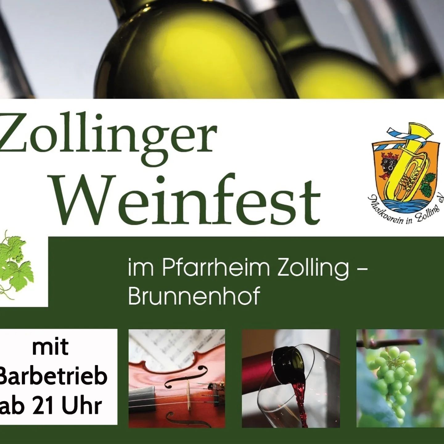 Auch in diesem Jahr veranstaltet der Musikverein wieder sein traditionelles Weinfest, am 03.08.2024 ab 19 Uhr im Brunnenhof des Pfarrheims Zolling.
 
Dieses Jahr spielt die @martal_musi zur Unterhaltung ...