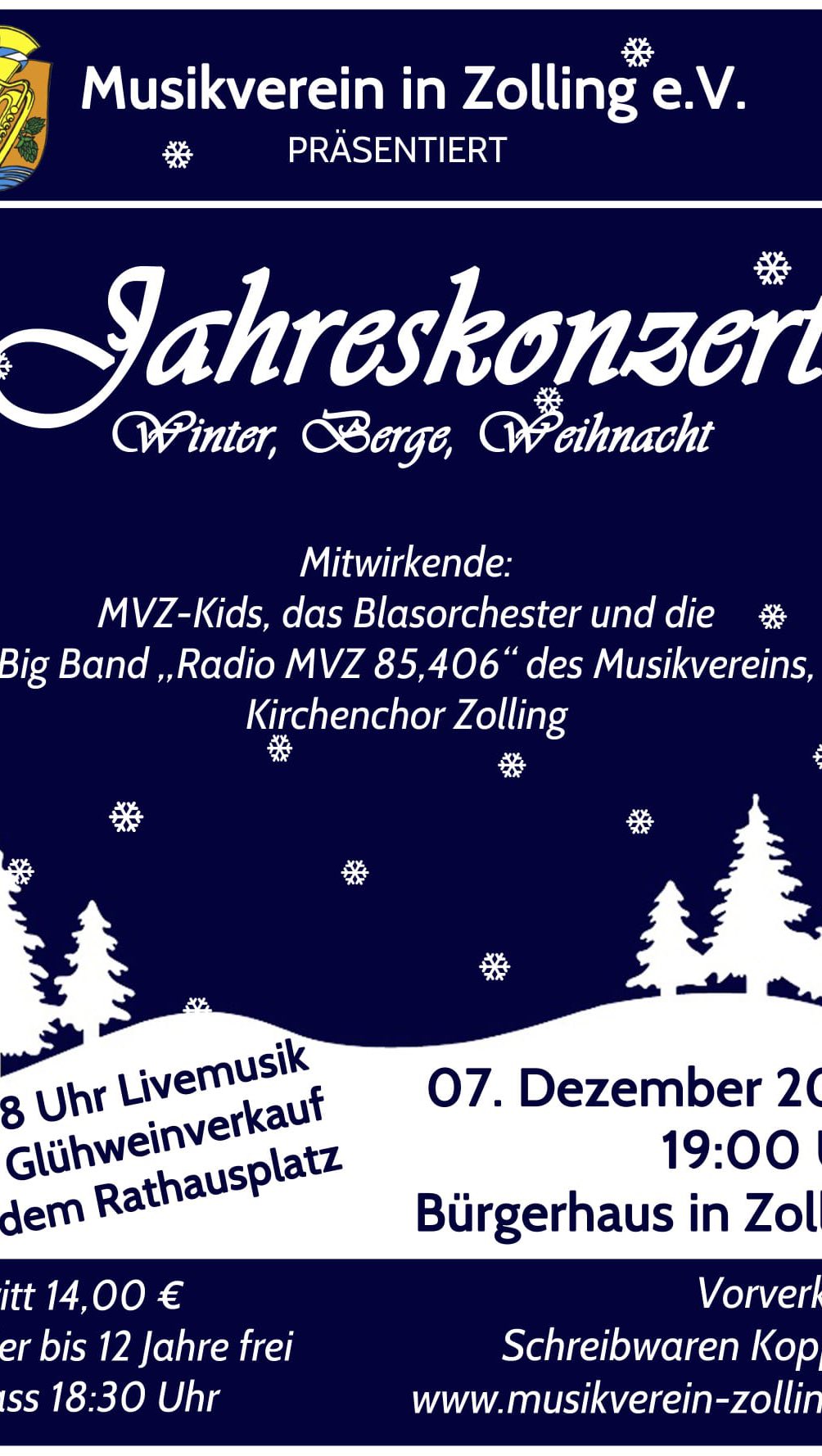 🎄Weihnachtskonzert am 07.12 um 19 Uhr🎄
Ab 18 Uhr gibt’s am Rathausplatz Glühwein und Kunderpunsch mit Livemusik 🎺
🎅Wir freuen uns auf viele Besucher🎅